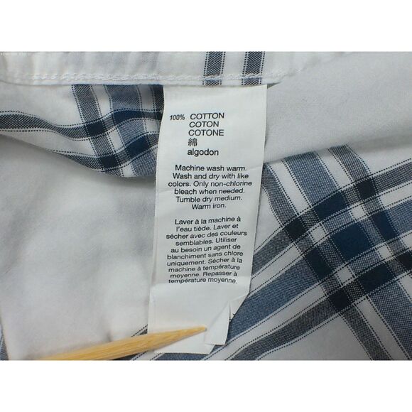 Mens Gap LG Casual Shirt Plaid Blue White Button Up Long Sleeve Slim Fit Cotton - Picture 5 of 6